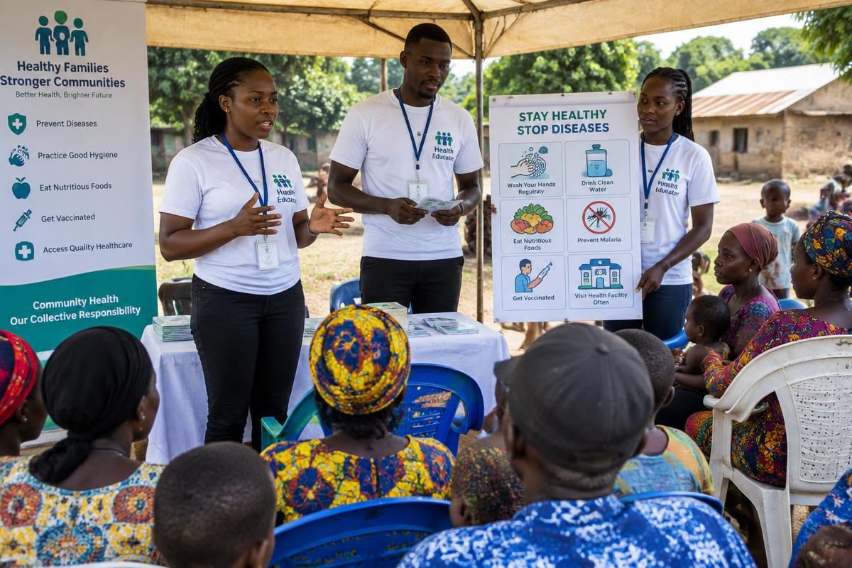 Health educators speaking to a community group